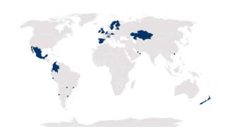 Map of the world with countries where KiVa is implemented are marked in blue. 
